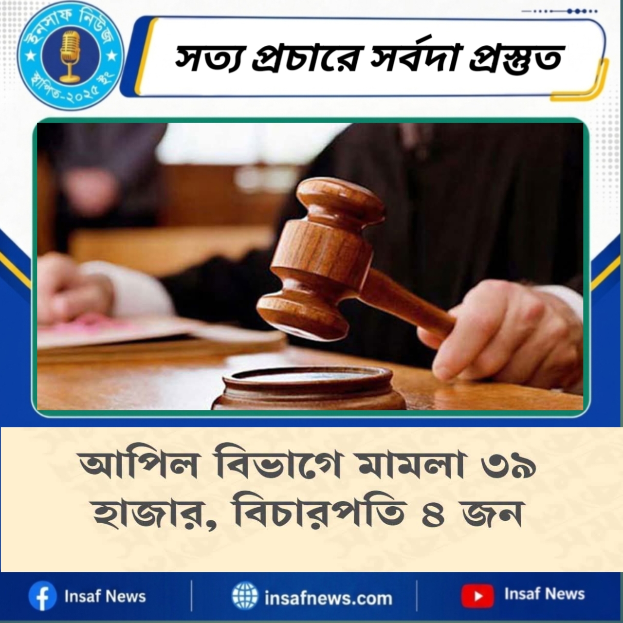 আপিল বিভাগে মামলা ৩৯ হাজার, বিচারপতি ৪ জন